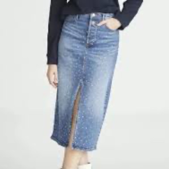DRIFTWOOD Dresses & Skirts - NWT Driftwood Piper x After Party Blue Denim Rhinestones Midi Skirt Women's Sz M